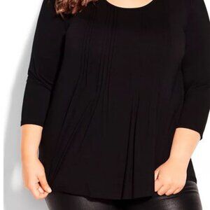 Avenue 3/4 sleeve pleated black swing top